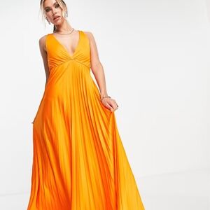 ASOS Orange Pleated Maxi Gown for Weddings